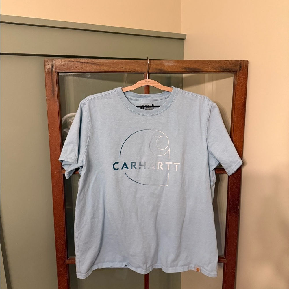 Carhartt Women’s Blue Logo Graphic Crew Neck Loose Fit T-Shirt Size XL